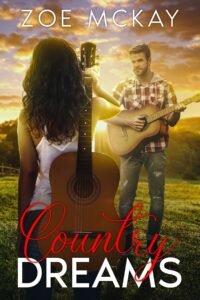 Country Dreams by Zoe McKay. Young couple facing each other, each holding a guitar. Background is a country setting.