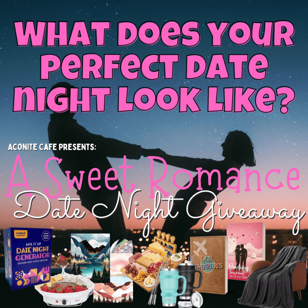 What does your perfect date night look like? Image shows all the items in the giveaway on a a background with pink sunset and a couple holding hands like they're dancing.